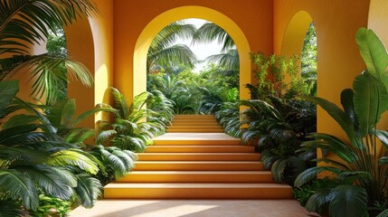 Sunny tropical walkway