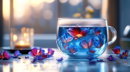 Tranquil tea with vibrant flowers