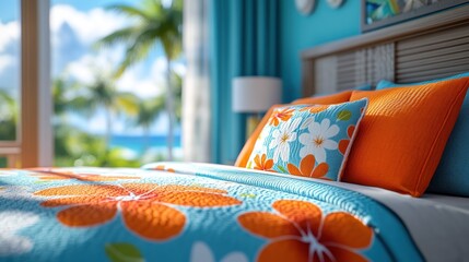 Tropical bedroom with vibrant decor