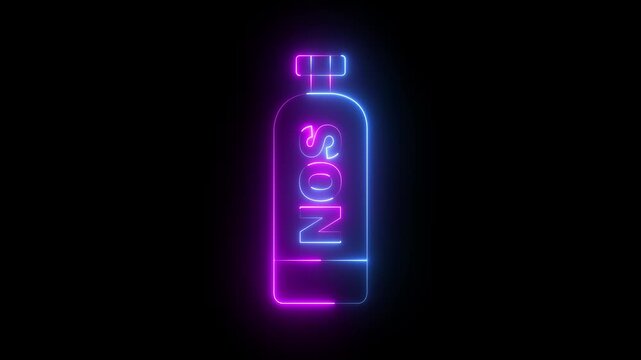Glowing neon Nitrous oxide icon isolated on black background. Nitrous oxide tube icon animation. 4k video animation.