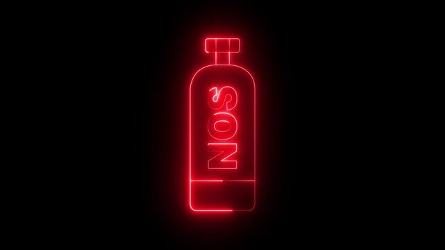Glowing neon Nitrous oxide icon isolated on black background. Nitrous oxide tube icon animation. 4k video animation.