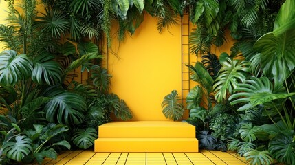 Tropical yellow backdrop with steps