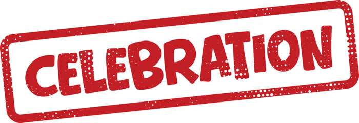 Red celebration text stamp on white background