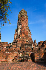 The majestic central prang of Wat Phra Ram in the old city of Ayutthaya, Central Thailand