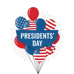 Presidents Day balloons with American flag patterns and text on blue banner president day 2026 America