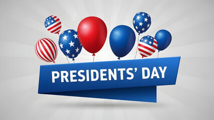 Presidents Day celebration with red white and blue balloons and banner president day 2026 America American