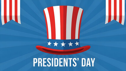 Presidents Day with hat and stars on blue background president day 2026 America stripes