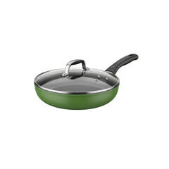 Green frying pan with glass lid isolated on Transparent Background