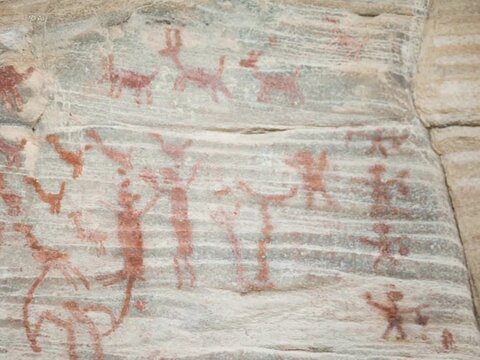 Cave painting on rock at the Xique Xique Geosite, in the Sert&atilde;o do Serid&oacute; region - Carna&uacute;ba dos Dantas, Rio Grande do Norte