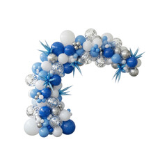 Blue Silver and White Balloon Arch