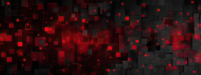 A geometric abstract background with dark cubes and red glowing squares. This visual embodies modern digital artistry