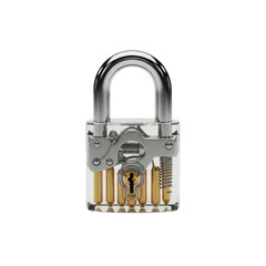 Cutaway clear padlock close-up