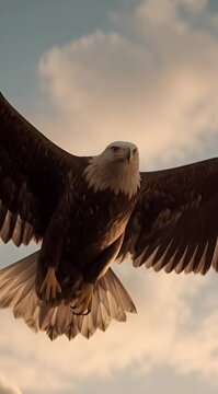 Majestic eagle in powerful flight, embodying soaring freedom against a breathtaking sky