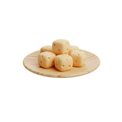 Cheese cubes on wood plate