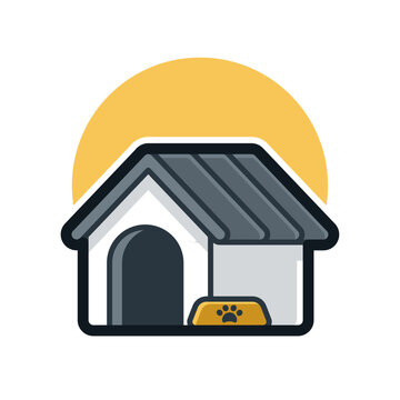 Doghouse with Dog Bowl Cartoon Illustration