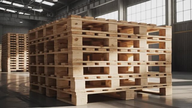 Warehouse stacking wooden pallets for storage and logistics