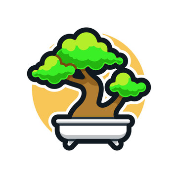 Cartoon Illustration of a Bonsai Tree