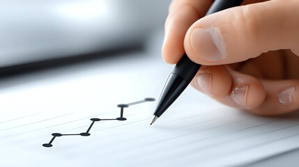 Hand drawing upward trending arrow graph with black pen on white paper showing business growth and success metrics for financial planning presentations.