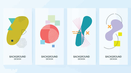 Set of four modern abstract geometric background designs with colorful shapes and patterns for creative projects and presentations