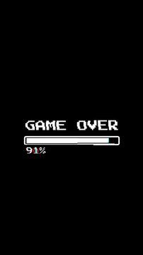 Game over screen pixel art retro loading bar video game 4k vertical ideal for gaming content, streaming overlays, vintage design, and digital projects.