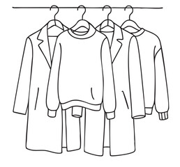 line black sketch coats and sweaters on hangers