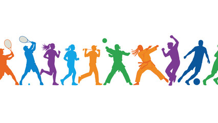 Diverse Group of People Engaged in Various Sports and Physical Activities in Silhouette