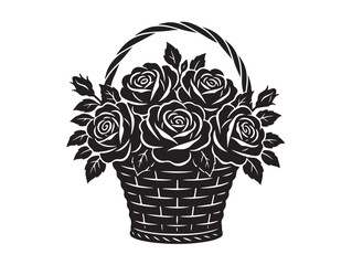 Garden flower basket with rose blooms silhouette.