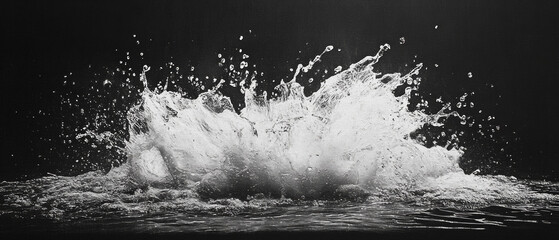 The dynamic splash of water against a black background conveys the energy of movement, fitting perfectly into a sports or advertising background to emphasise strength and speed.