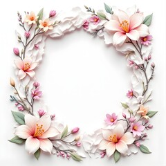 Elegant Hand-Drawn Floral Wreath with Pink Lilies and Blossoms