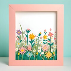 Charming Paper Cut Style Floral Frame with Colorful Wildflowers