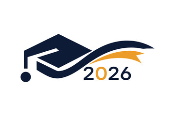 Class of 2026 Graduation Cap Logo, Modern Academic Achievement Graphic