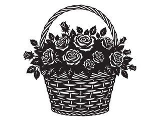Rose bascket image of silhouette white background.
