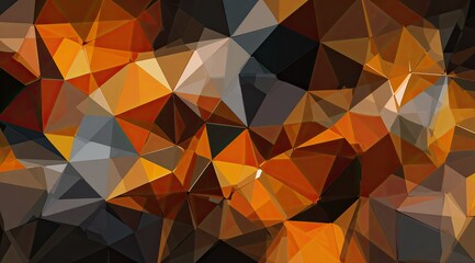 Abstract geometric artwork. Orange, gray, and brown polygonal shapes create depth and visual interest