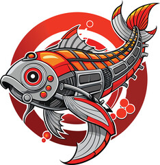 Cyberpunk robotic koi fish mascot with futuristic mechanical details vector