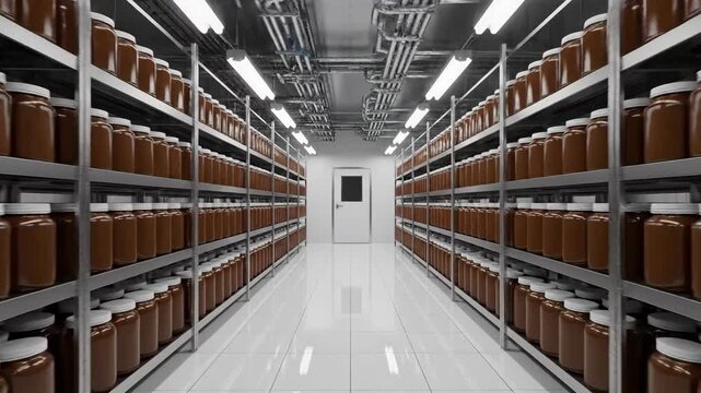 Warehouse storage rows of hazelnut spread jars