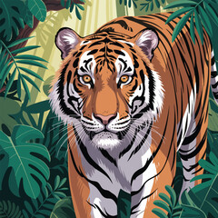 A fierce Siberian tiger with blue eyes and orange stripes posing for a majestic wildlife portrait against a dark black background and a clear blue sky