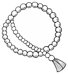 Obraz premium Strand of beads with tassel in black and white illustration for decorative art or design element