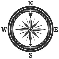 Classic compass rose icon with heart shaped needle pointers vector illustration