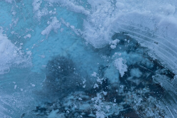 Captivating icy texture revealing depths beneath a frozen surface during a tranquil winter morning