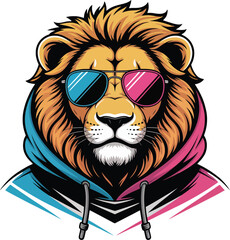 A powerful lion head vector mascot illustration of a wild predator cat and mammal animal face isolated for wildlife safari art and tattoo designs