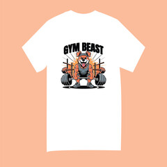Gym Beast Dog Illustration - Muscle Dog Lifting Weights T-Shirt Design for Fitness and Bodybuilding