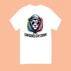 Cool Lion with Sunglasses and Hoodie Illustration - Confidence Is My Crown T-Shirt