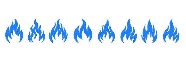 Set of fire flames abstract blue 