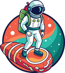 Cool Astronaut Surfing On Rocket Board In Galaxy Space