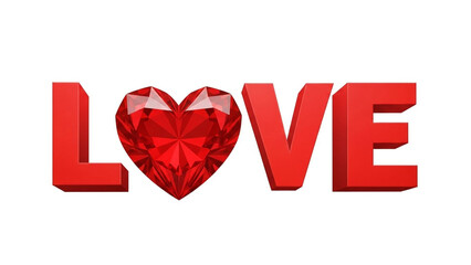 3d red love text with heart on white background