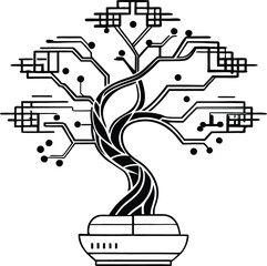 Abstract technology bonsai tree with digital circuit lines vector