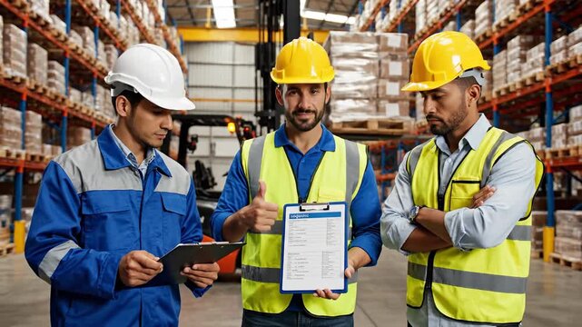 Warehouse team collaboration and safety in industrial logistics