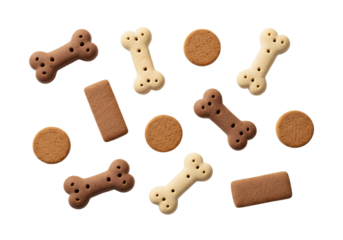 Assorted dog biscuits and bone-shaped treats isolated, realistic pet snack illustration set for training and animal nutrition