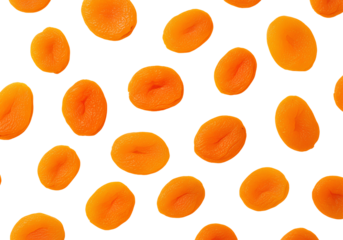 Dried apricot halves pattern isolated with bright orange texture, realistic healthy snack fruit illustration for food backgrounds