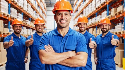 Warehouse team collaboration industrial workers logistics - Powered by Adobe